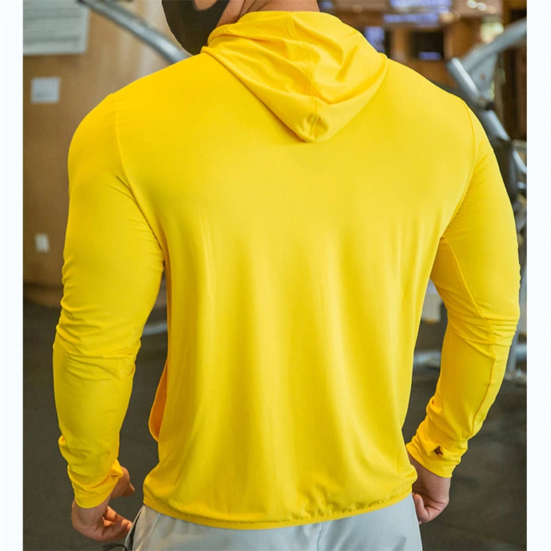 Men's Hooded Sweatshirts Running Training Fitness Hoodies Gym Sports Jackets Coats Quick Dry Sunscreen Coat Male Sportwear Solid