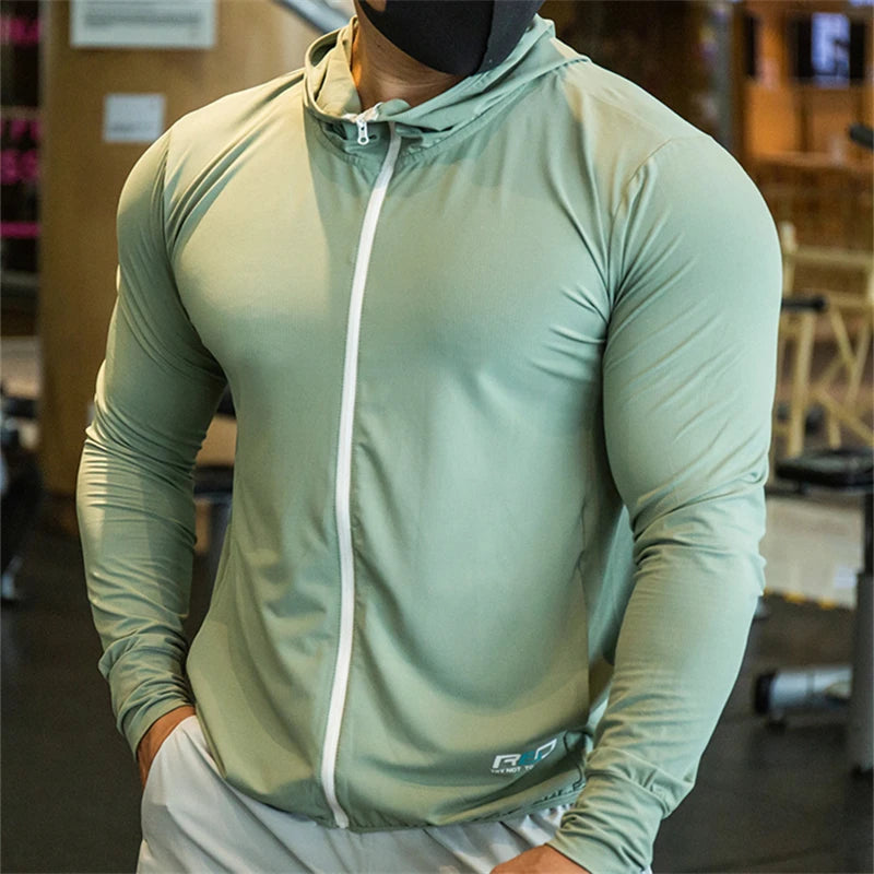 Men's Hooded Sweatshirts Running Training Fitness Hoodies Gym Sports Jackets Coats Quick Dry Sunscreen Coat Male Sportwear Solid