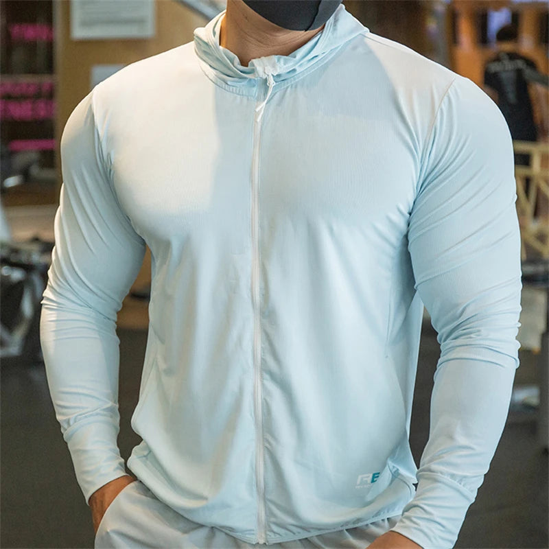 Men's Hooded Sweatshirts Running Training Fitness Hoodies Gym Sports Jackets Coats Quick Dry Sunscreen Coat Male Sportwear Solid